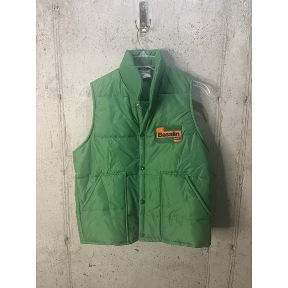 Vintage BASF Patch Green Puffer Vest Mens M Advertising Railroad‎